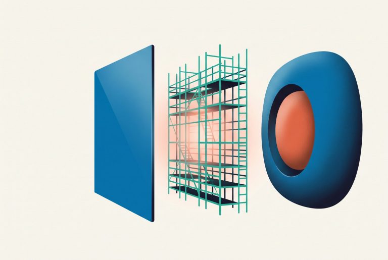 A polished empty facade, an open glowing scaffold, and a completed form, representing the shift from performative to permissive to productive AI readiness.